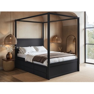 Maddy 4 Poster Canopy Double Bed with Trundle and Storage Black