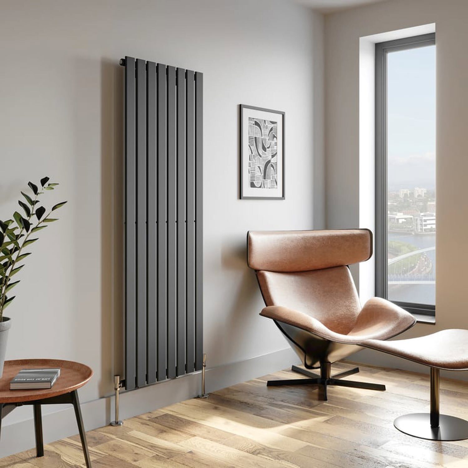 Temprazo Horizontal Single Flat Panel Designer Radiator - 600 X 760Mm Anthracite - Grey / 605Mm / 1800Mm