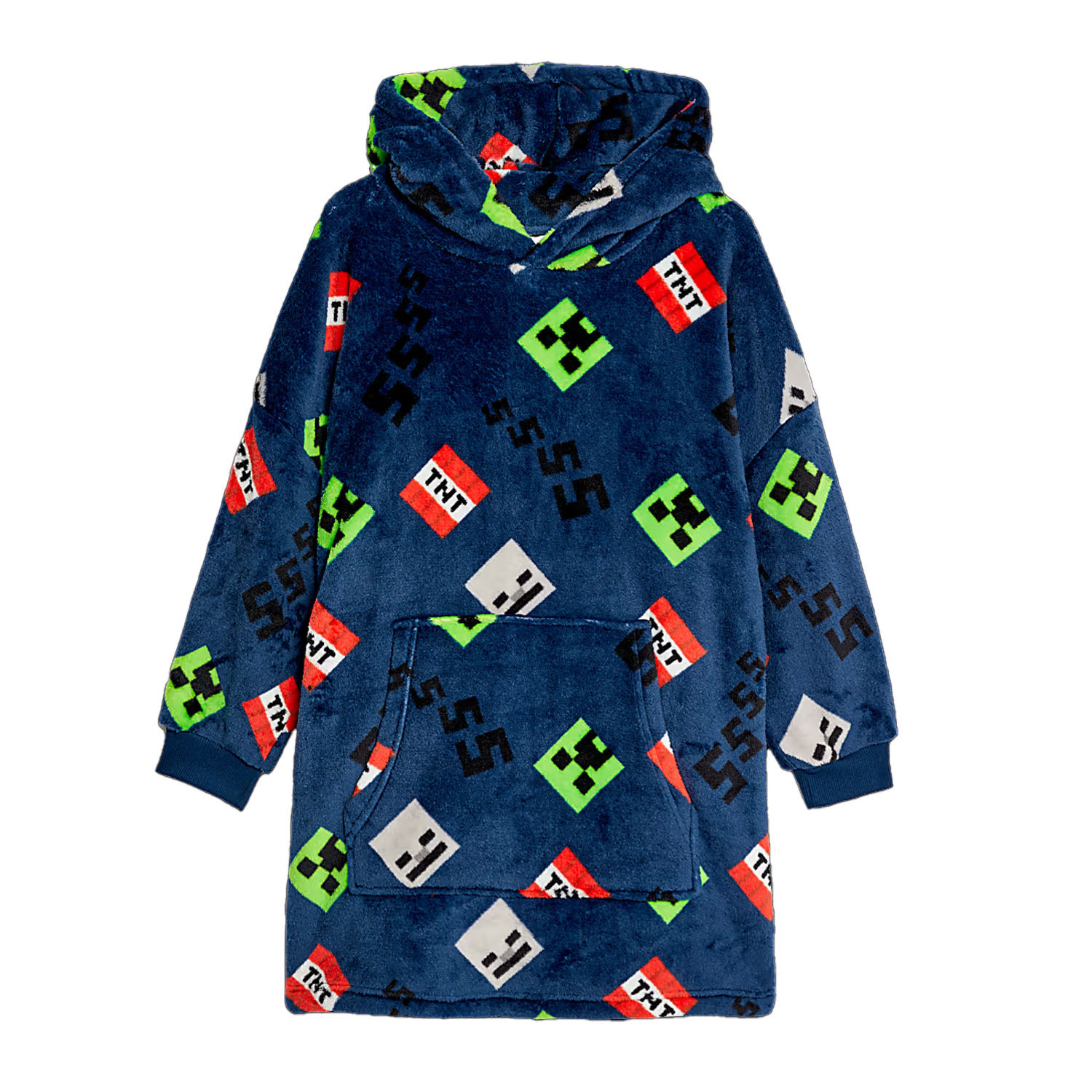 Minecraft Childrens/Kids Icons Sherpa Fleece Oversized Hoodie Blanket - Blue/Green
