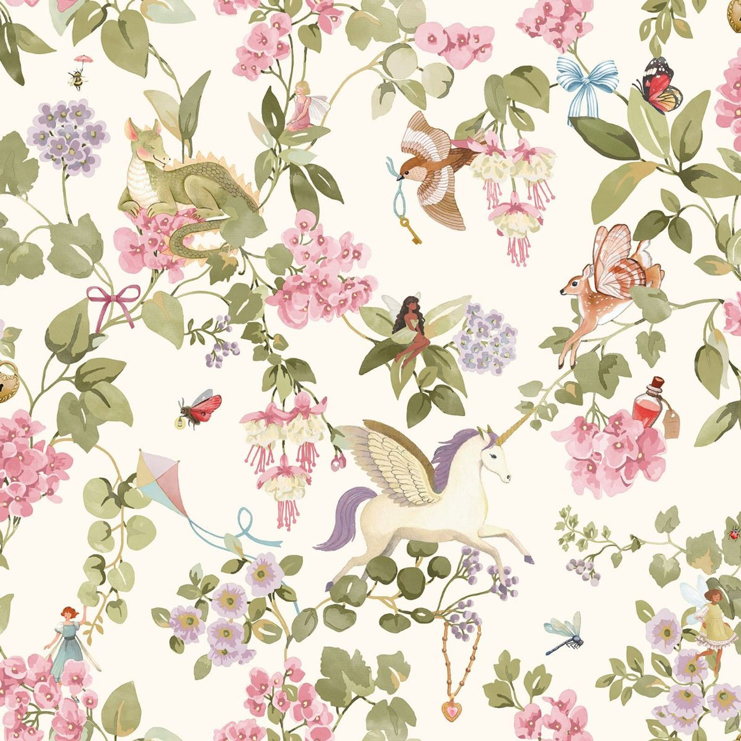 Holden Décor Away With The Fairies Textured Wallpaper - Cream/Multicoloured