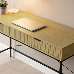 Wisbech 2 Drawer Oak Effect and Metal Home Office Desk