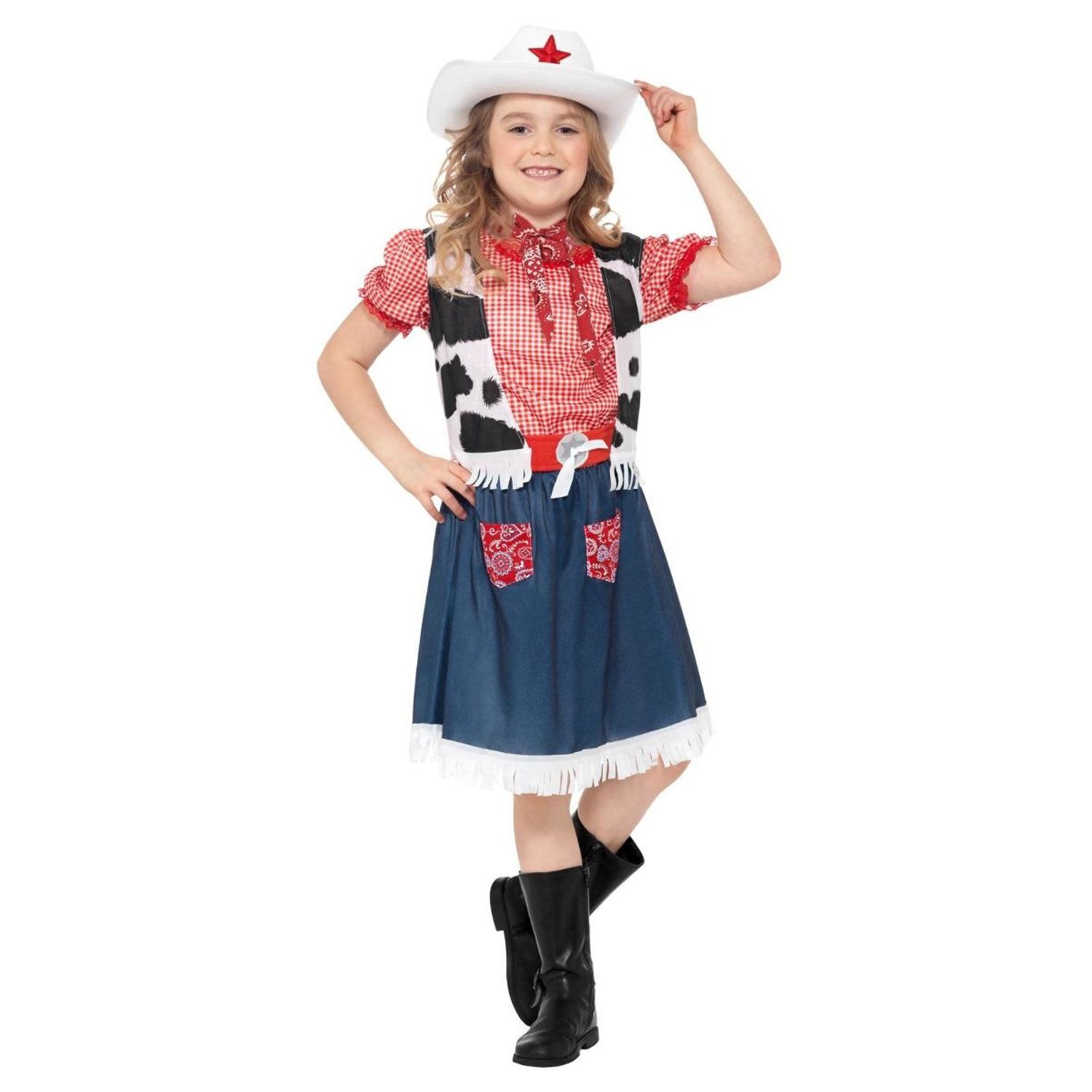 Smiffys Girls Sweetie Cowgirl Costume Set - Blue/Red / 4+