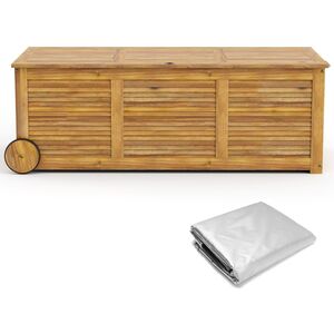 Wheeled Acacia Wood Outdoor Storage Box