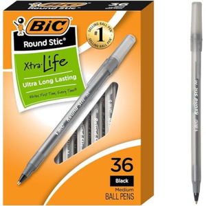 BIC Round Stic Xtra Life Black Ballpoint Pens 36 Pack