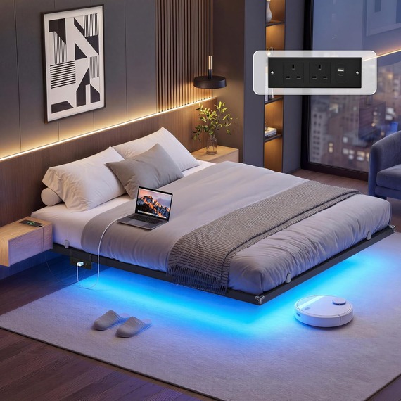 VASAGLE King Floating Bed Frame with LED Lighting