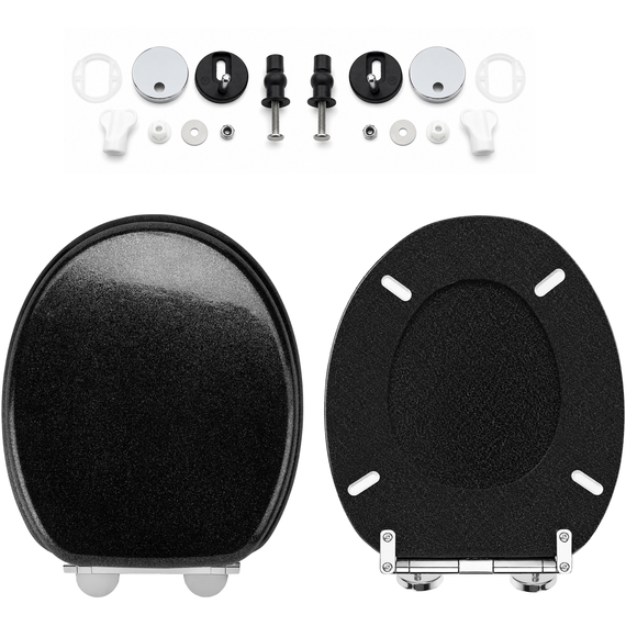 Premium Black Glitter Soft Close Toilet Seat Quick Release MDF