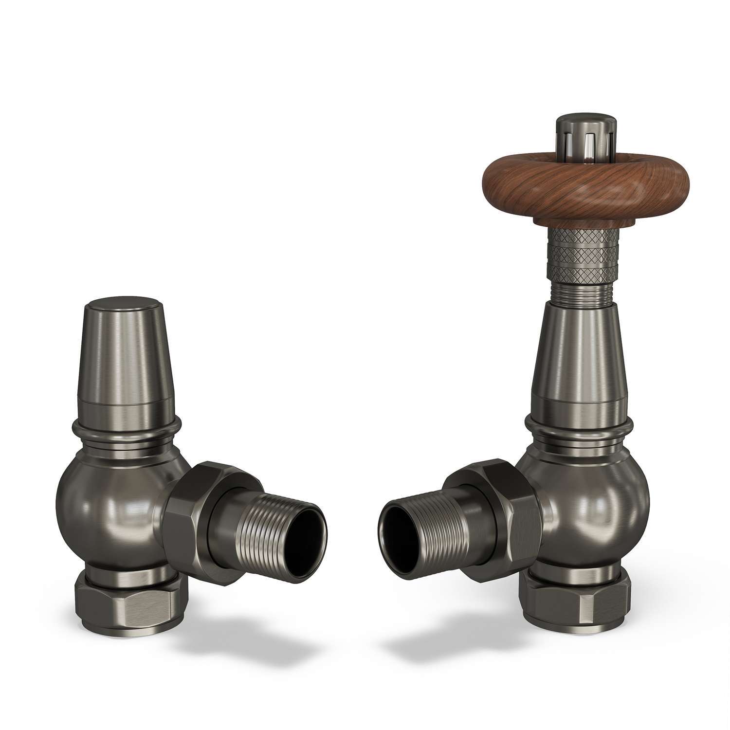 UK Radiators Pewter Thermostatic Radiator Valve and Angled Lockshield - Matt Pewter Finish - Traditional Design 1/2" x 15mm Angled Radiator TRV - Image 2