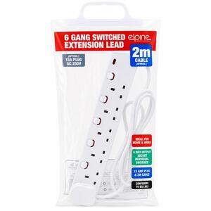 6 Gang Extension Socket Lead Cable Electric 13a Mains Power Adaptor Switch 2m