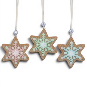 Set of 3 Gingerbread Star Christmas Tree Decorations