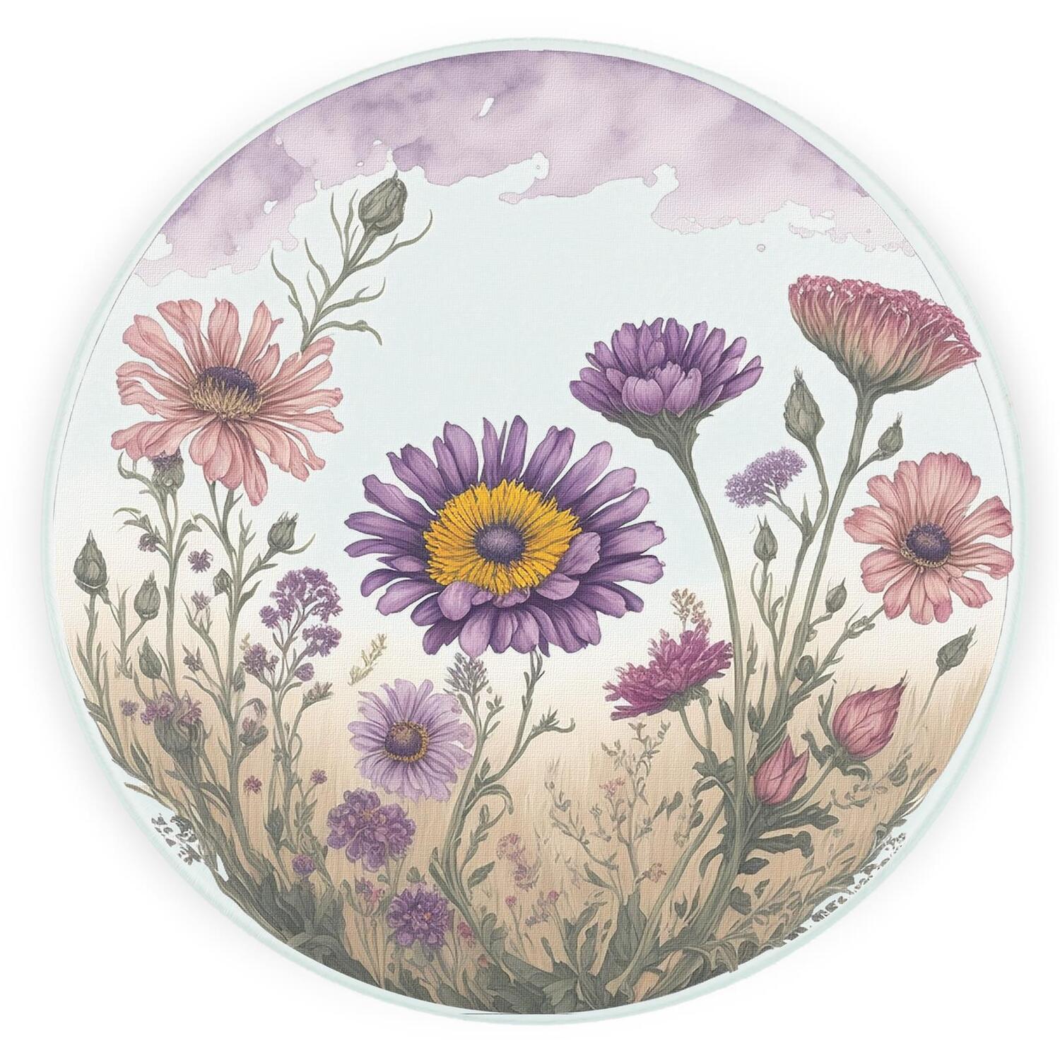 Image of Purple Field Flowers Round Worktop Protector&hellip;
