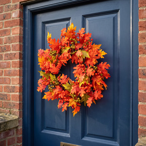 26in Prelit Blaze Autumn Wreath with Warm White Battery Operated LED Lights