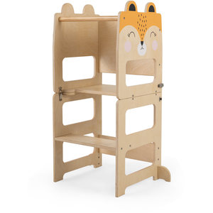 3 in 1 Foldable Toddler Kitchen Step Stool with Fox pattern-Brown