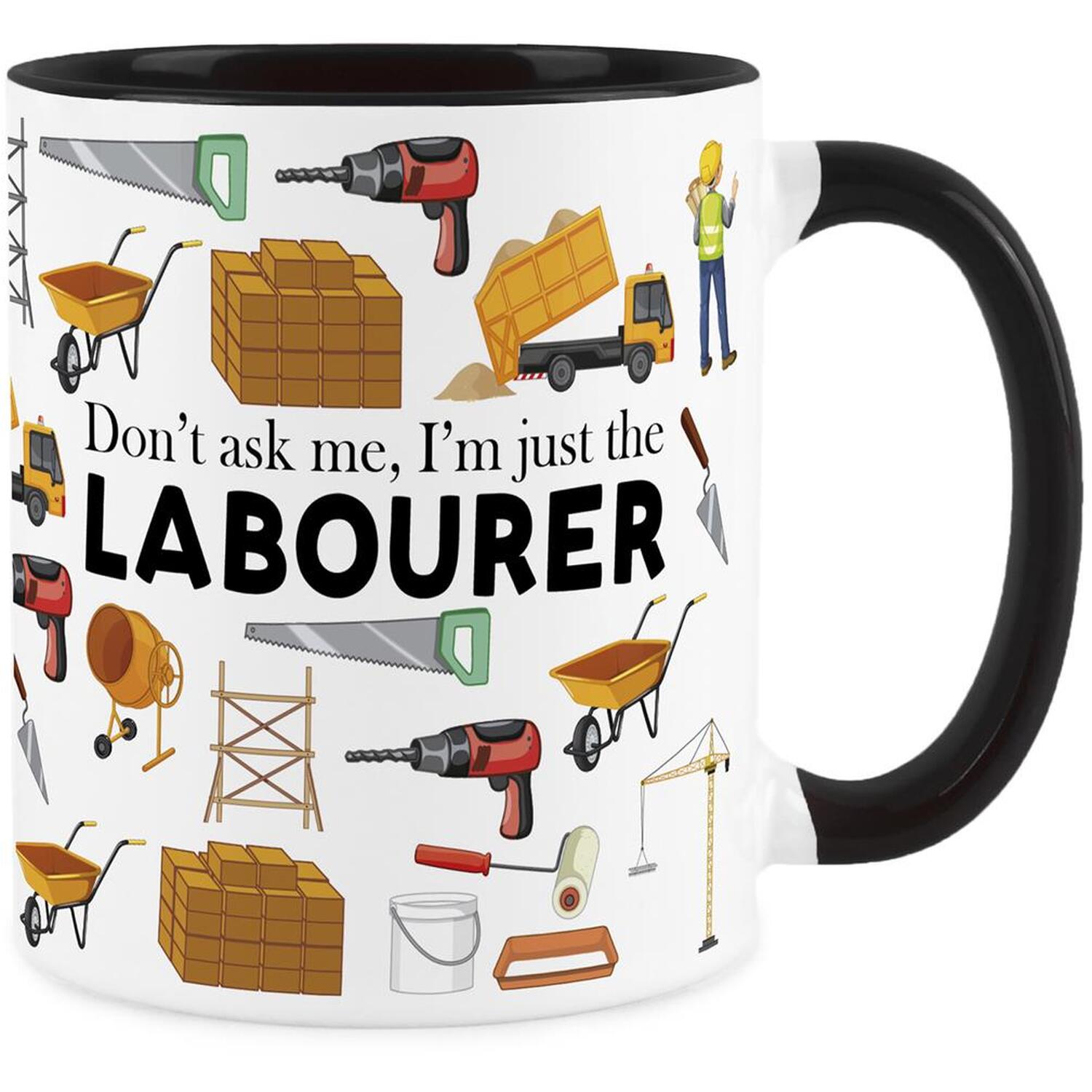 Purely Home Novelty Labourer Black Mug - Coffee/Tea Ceramic Cup Gift - Black