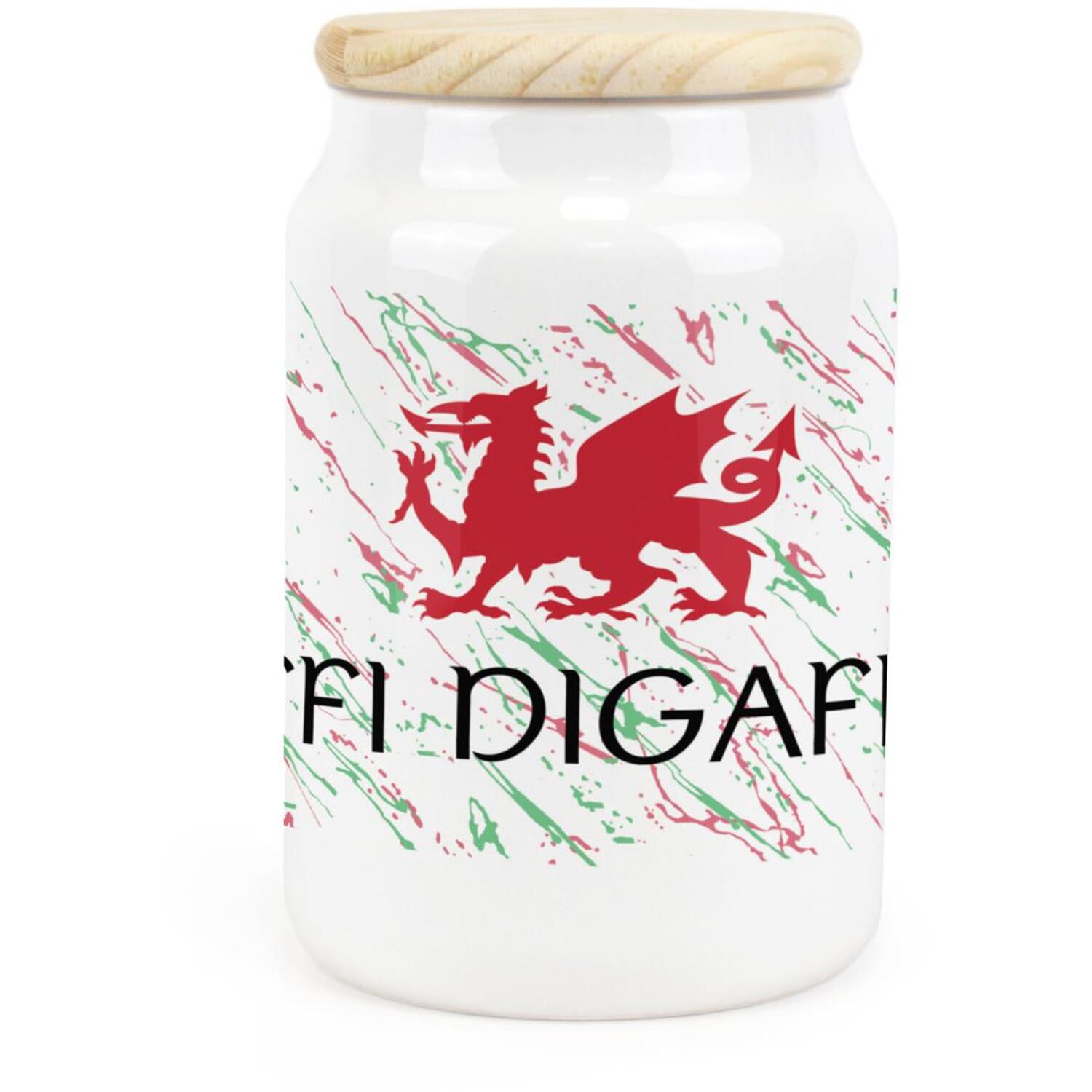 B&Q - Welsh Dragon Ceramic Decaf Coffee CanisterCoffi Digaffein Wales Themed Kitchen Storage Container & Wooden Lid 600Ml - Image 2