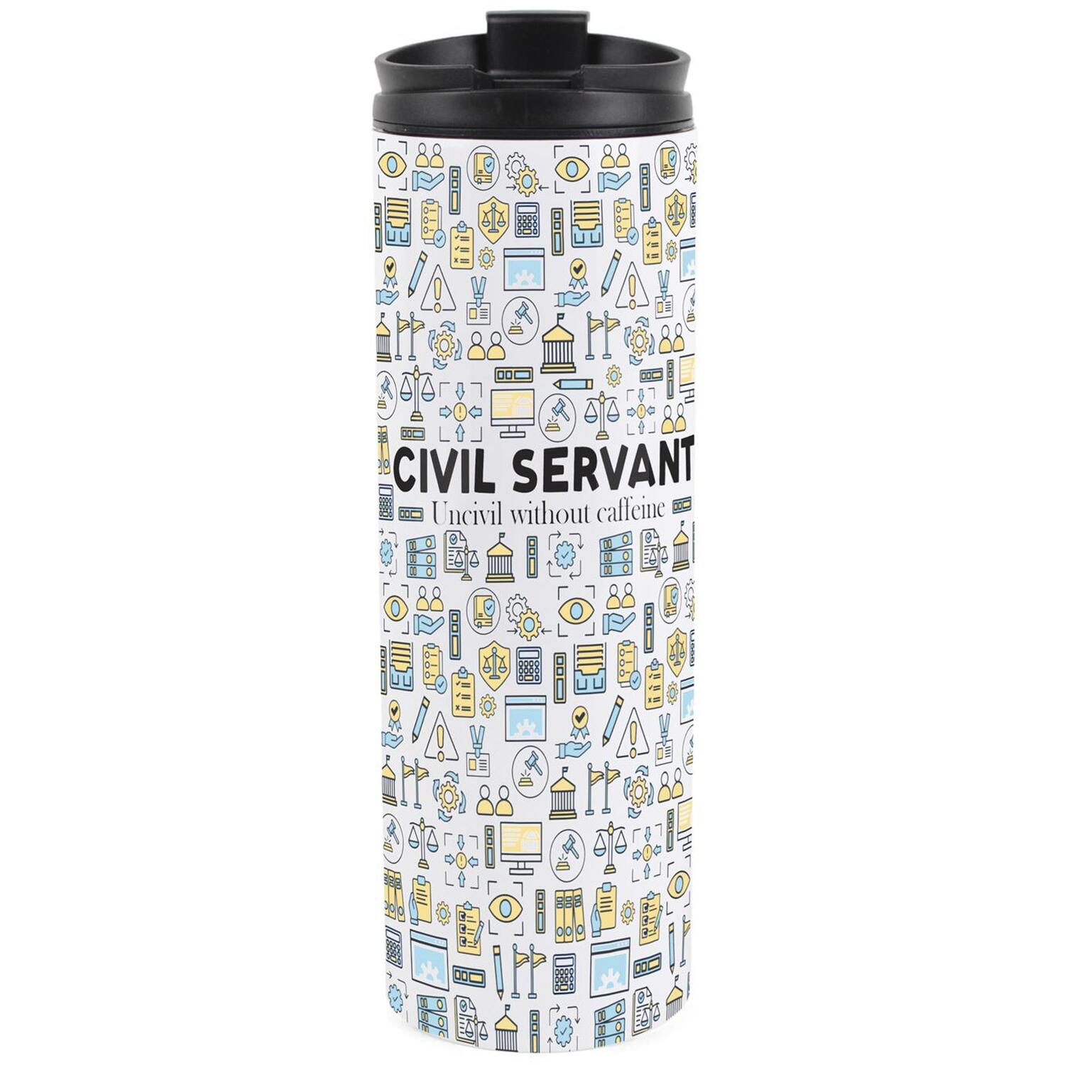 Purely Home Novelty Civil Servant Travel Flask - Reusable Stainless Steel Tumbler Gift - Multicoloured