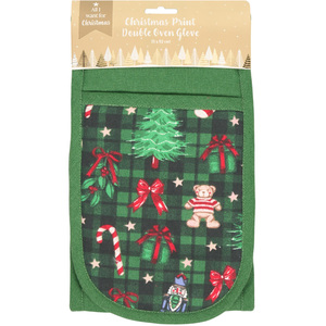 Tartan Christmas Print Double Oven Glove