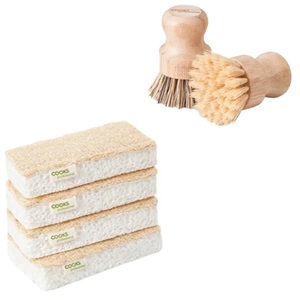Cooks Professional Set of 4 Natural Scourer Sponges & 2 Bamboo Pot Brushes