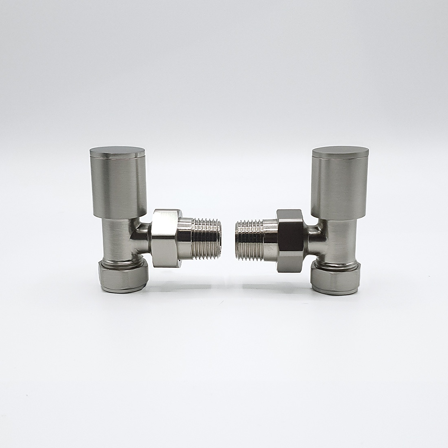 Lux Heat Angled Brushed Nickel Manual Round Radiator Valve Set - Image 2