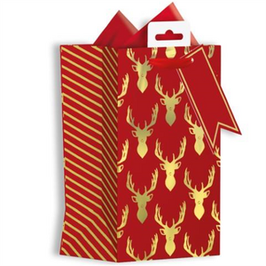 Pack of 12 Red Stag Heads Design Christmas Perfume Gift Bags
