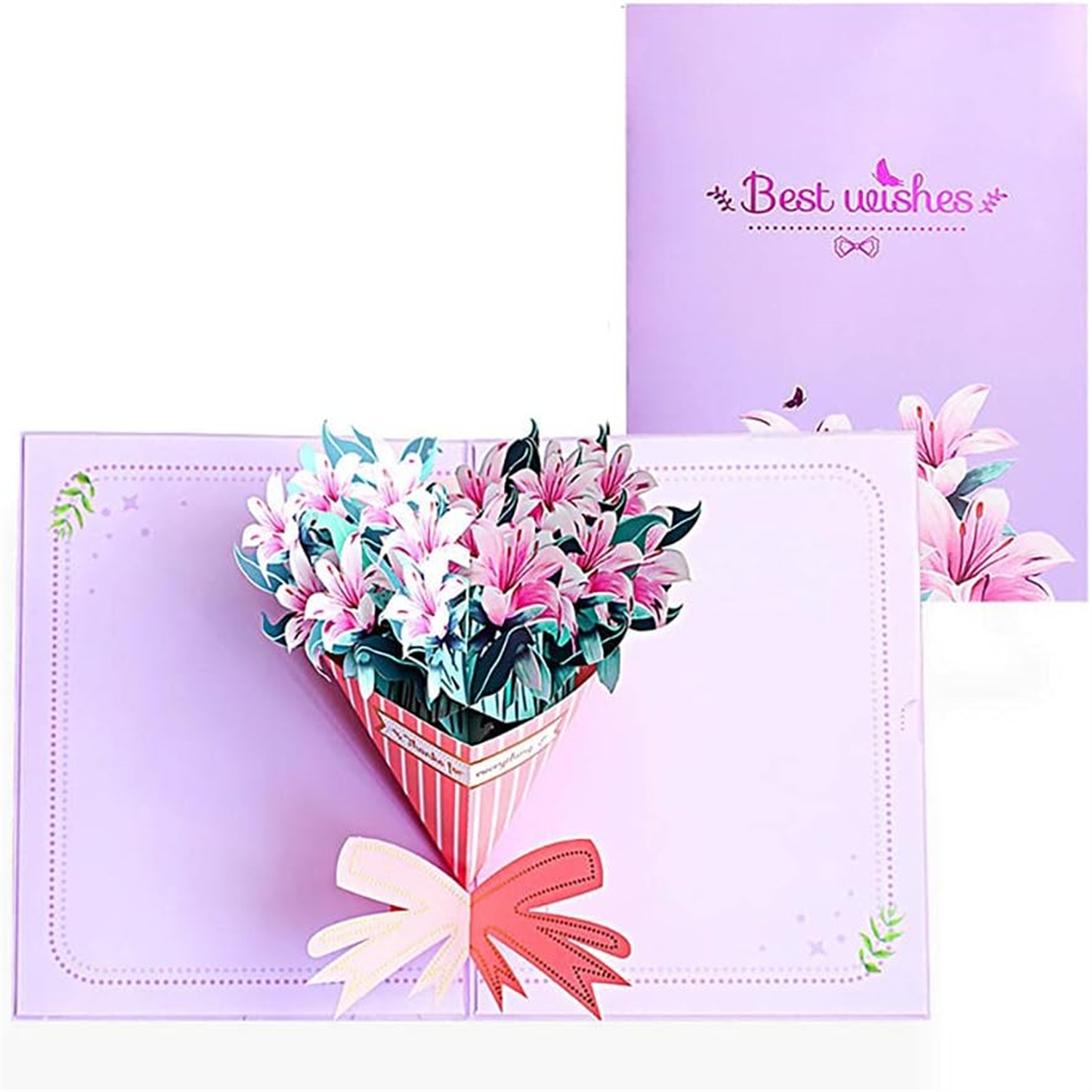 Brightfeel Elegant Lily Bouquet 3D Pop Up Greeting Card - White