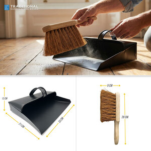 Heavy Duty Metal Dustpan Set with Stiff or Soft Brush