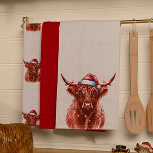 Pack of 3 Christmas Highland Cow Tea Towels