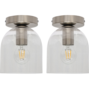 Set Of 2 Belten Glass Cloche Satin Nickel Ceiling Light Fittings