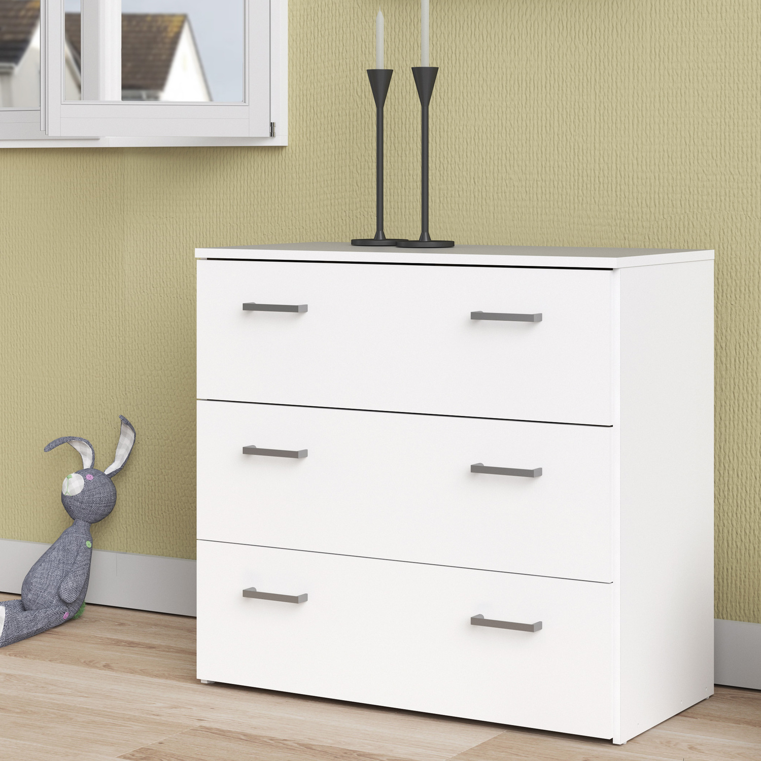 Moda@Home Chest Of Drawers 3 Drawer Storage Unit Cabinet Dresser Commode White - Image 4