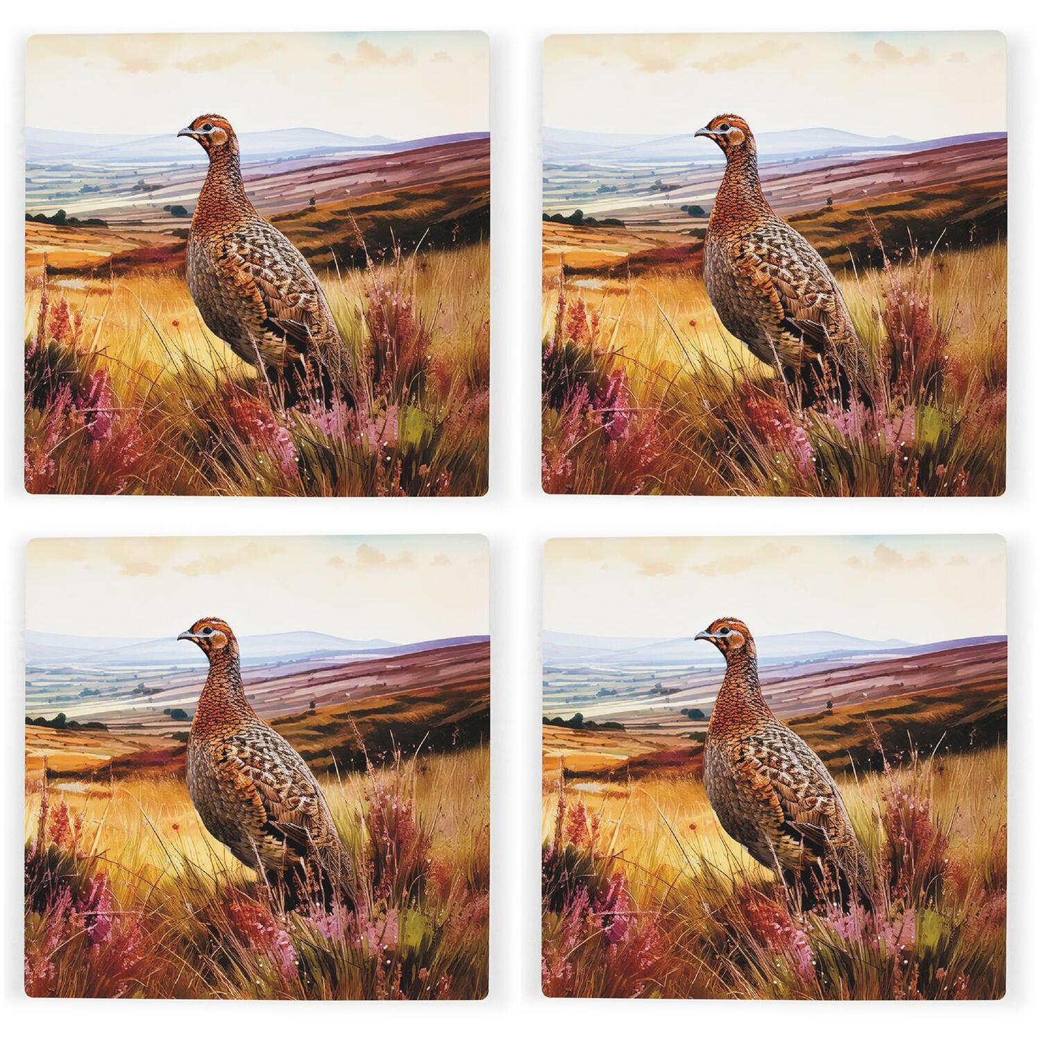 B&Q -  Grouse CoastersRural Game Animals Set Of 4 Square Ceramic Coasters - Image 3