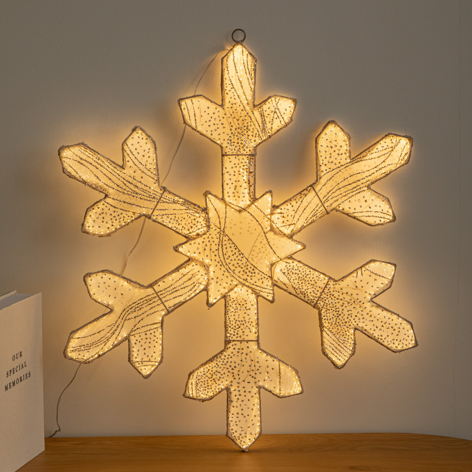 Rackhams Gold/Light/White 60Cm Up Snowflake Christmas Decoration With Warm Leds - Image 2