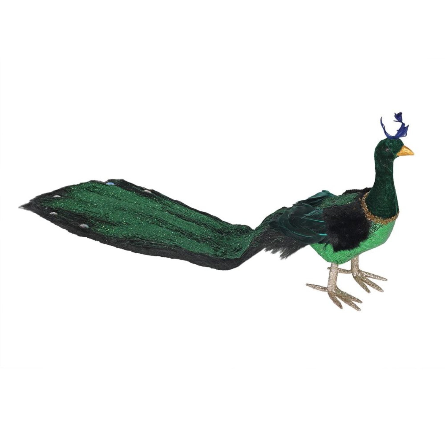 Kdmd Green Long Tail Peacock With Faux Fur - Green