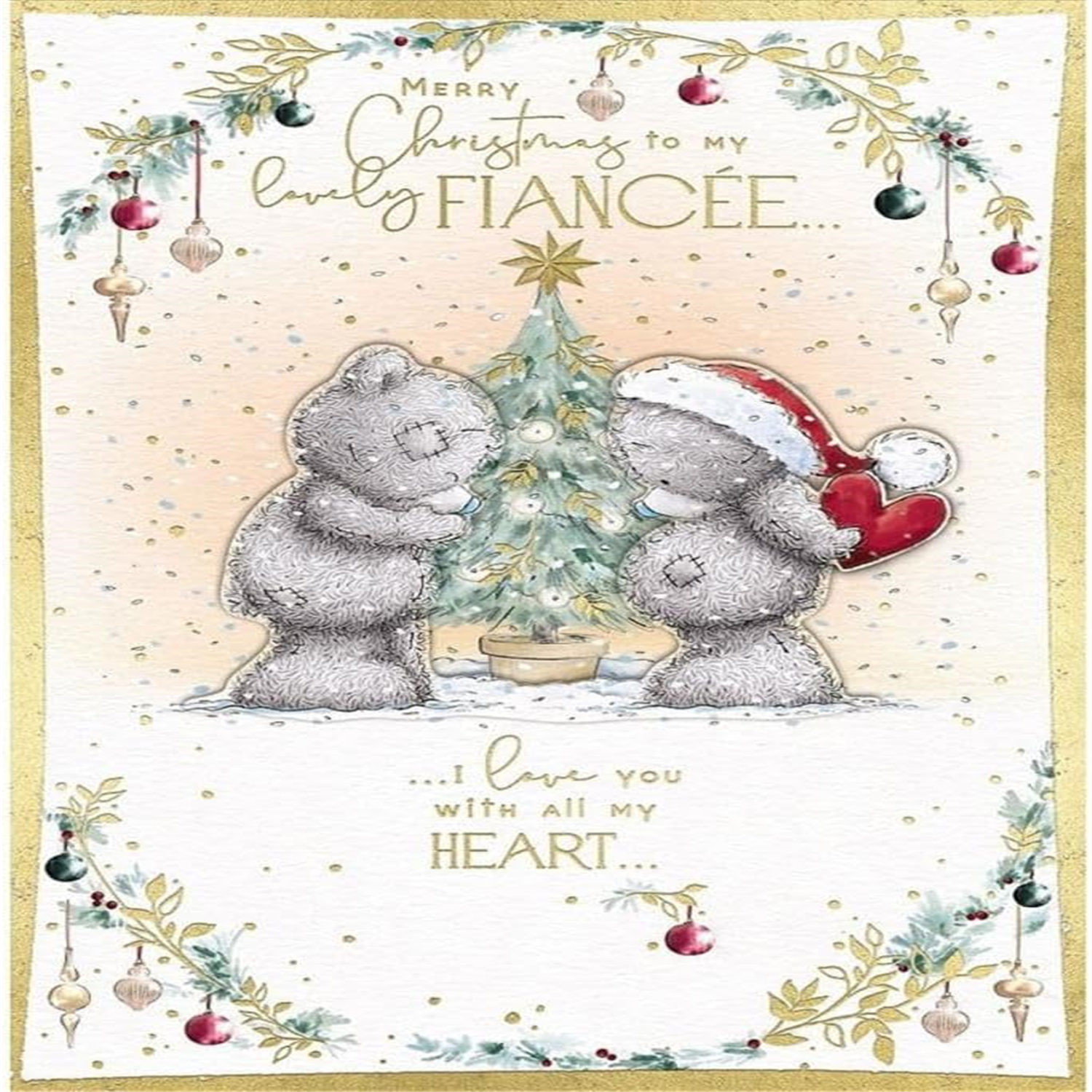 Christmas Card Fiancée Fiancee. *9x6 Inch Card*, Gold embossing. Me to You. - Image 3