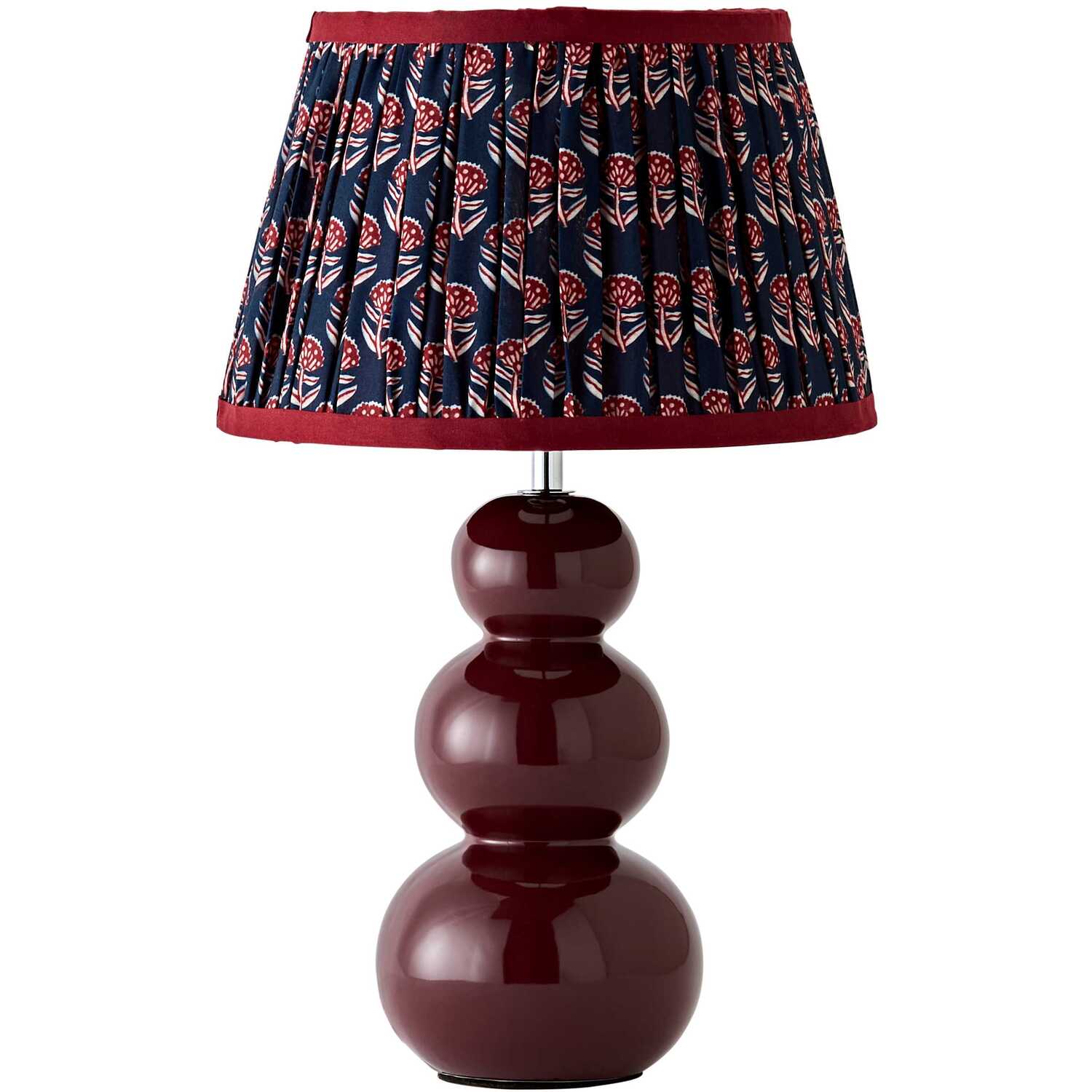 Valuelights Edie Floral Pleated Shade Ceramic Bobble Base Table Lamp - Burgundy / Yes - Burgundy / Yes