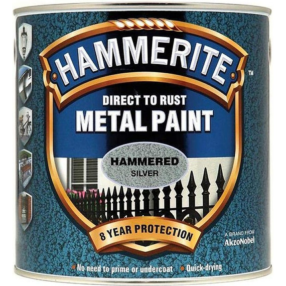 Hammerite Direct to Rust Hammered Finish Metal Paint, Silver, 2.5 Litre