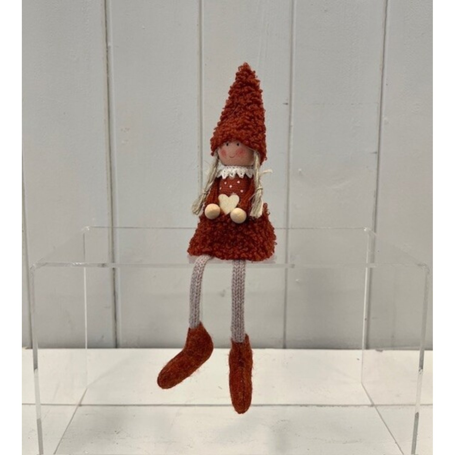 Kdmd Orange Boucle Sitting Doll With Wooden Heart - Orange