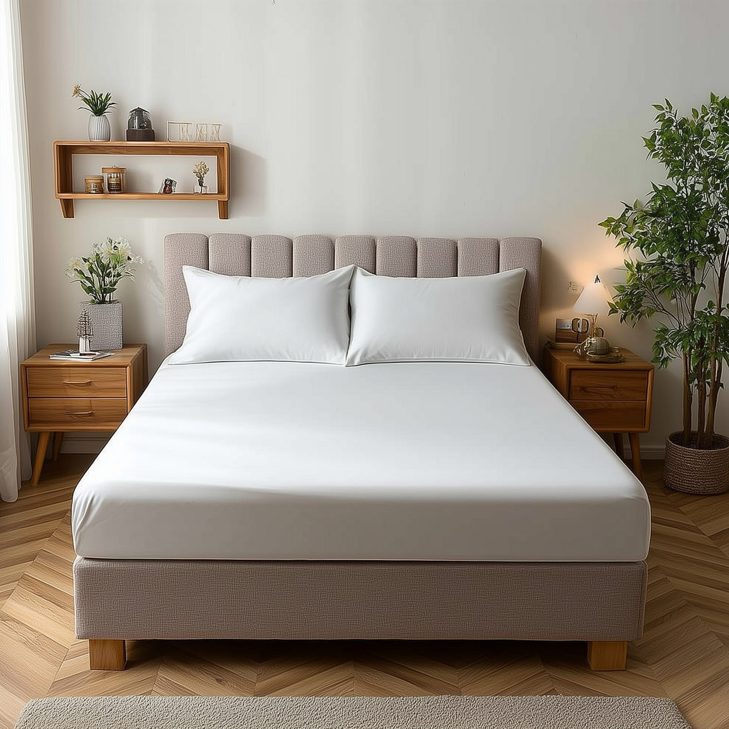 Snug City Microfibre Soft Touch Fitted Sheet 25Cm Skirt Plain Dyed Bed Linen - White / King
