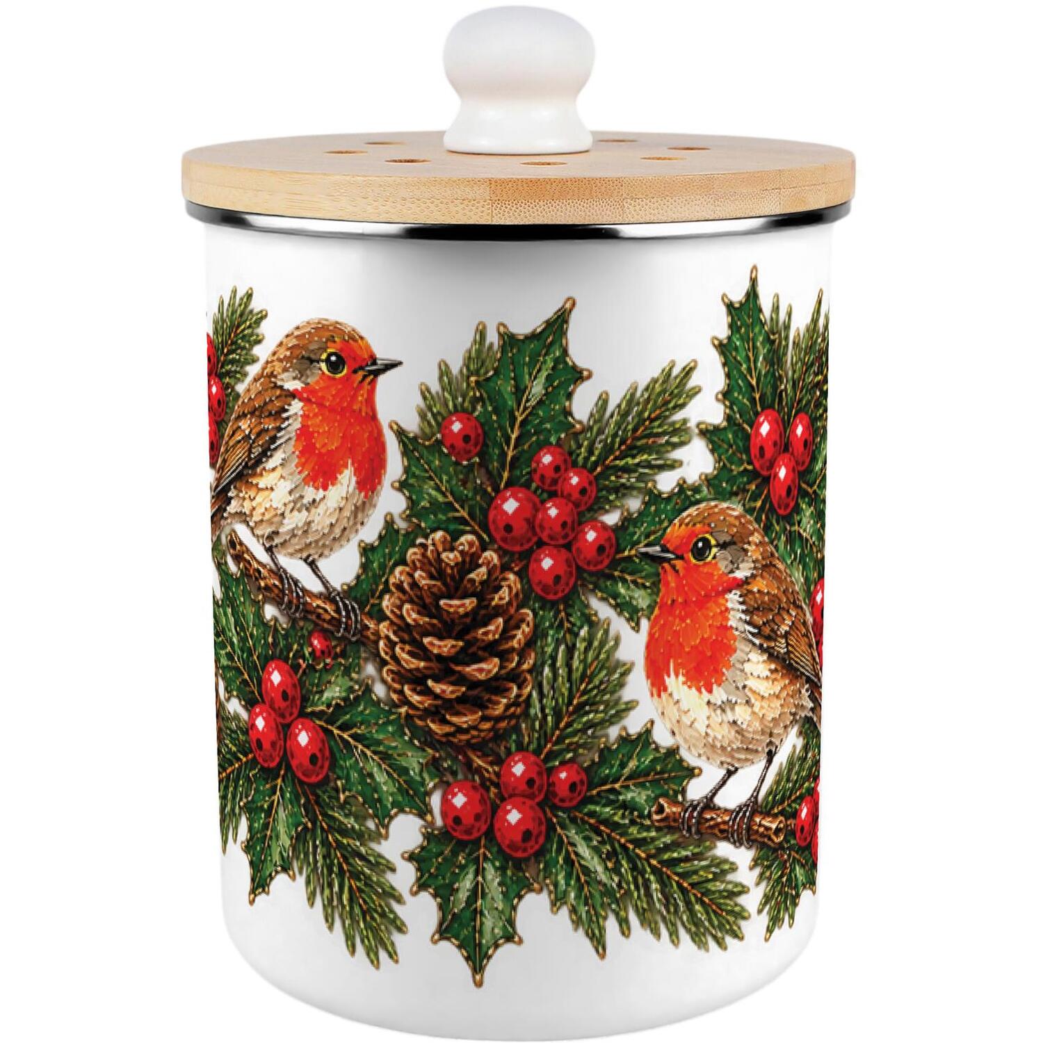 Festive Robins Food Waste Bin - Decorative Xmas Kitchen Compost Caddy, 2L - Image 2