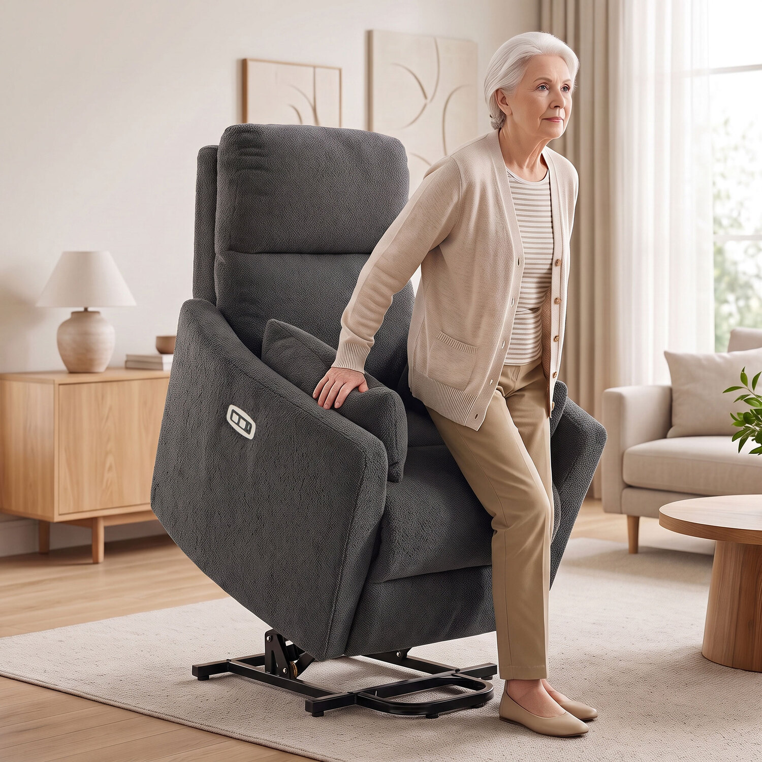 Homcom Dark Grey Riser Recliner Chair With Massage And Heat, Teddy Fleece Electric Power Lift Recliner For Elderly, - Image 4