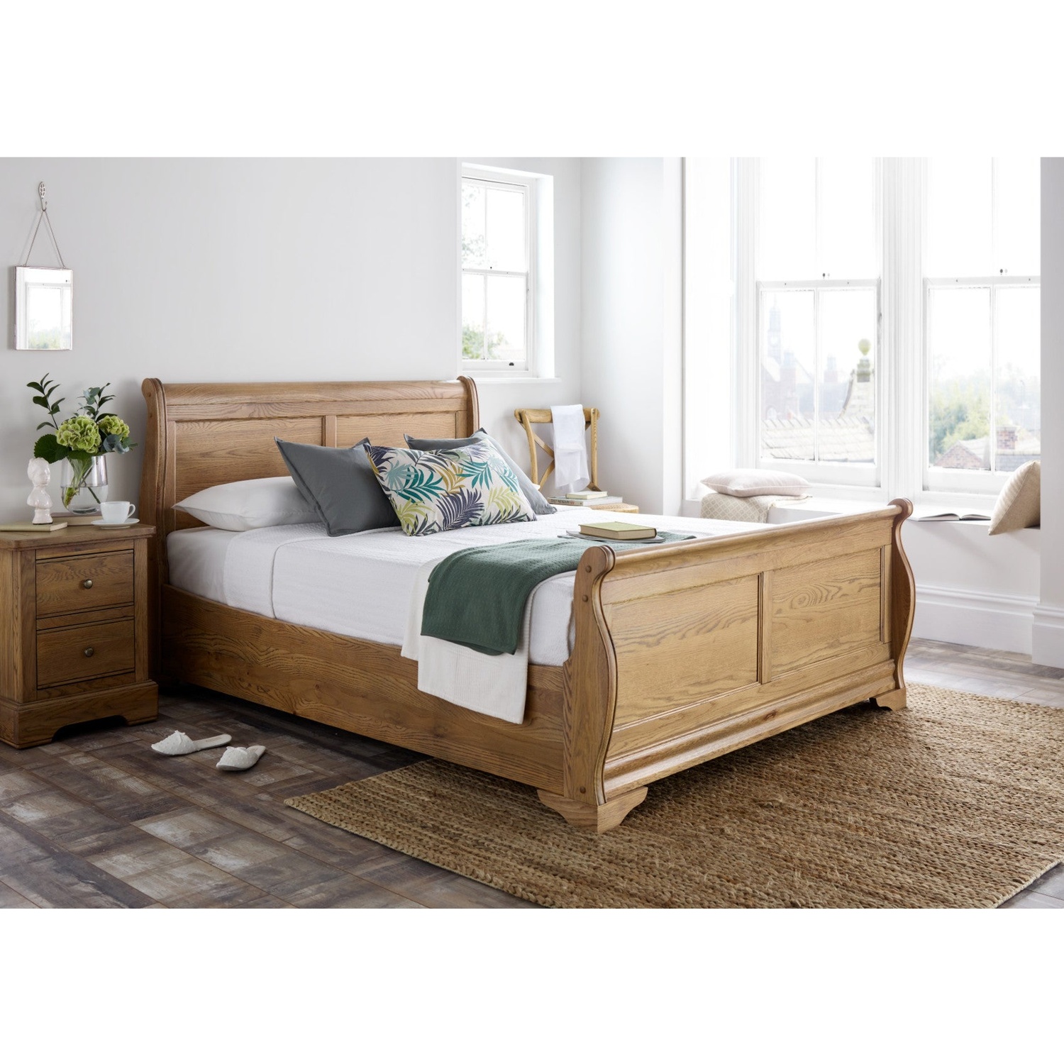 Moon Oak Finish Double Bedframe With High Footend