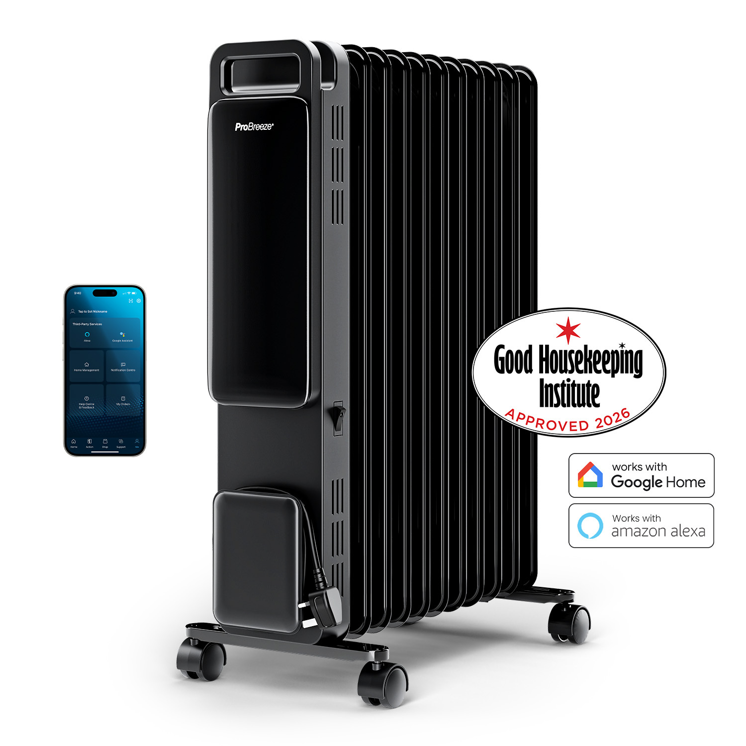 Pro Breeze Black Omniwarm 2500W Oil Filled 11 Fins Radiator Heater With Digital Display & Smart App Control In - Image 3