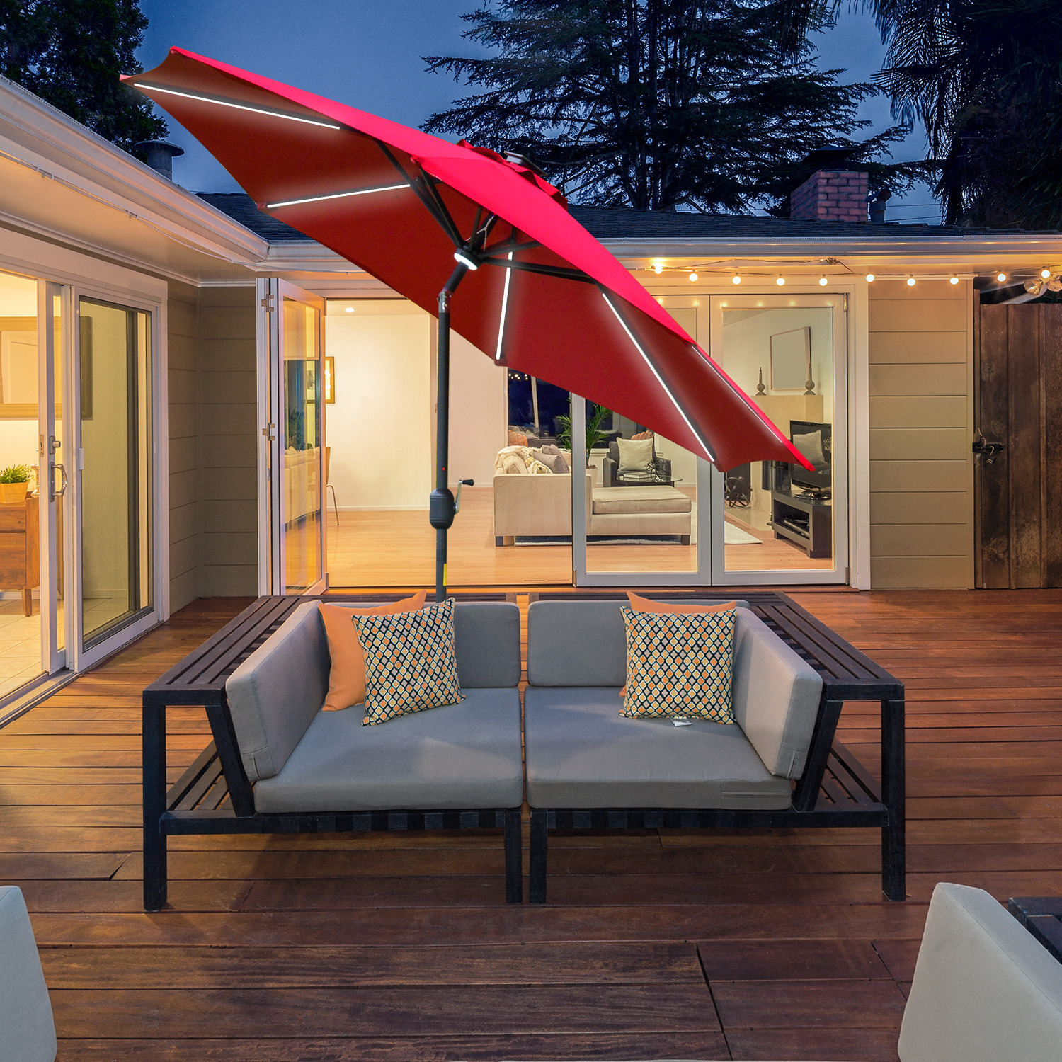 2.7m Garden Parasol Sun Umbrella with LED Solar Light