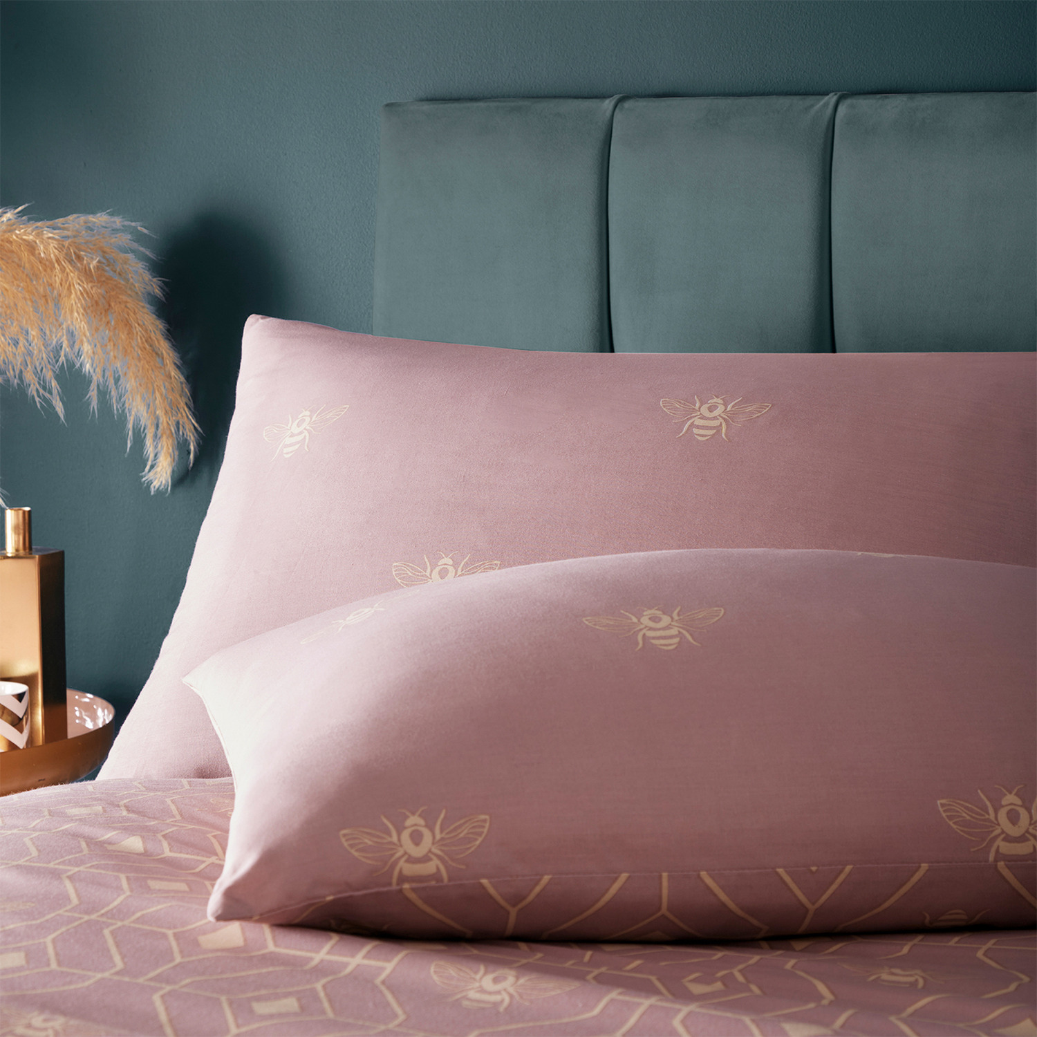 Geometric Bee Duvet Cover Set - Blush Double