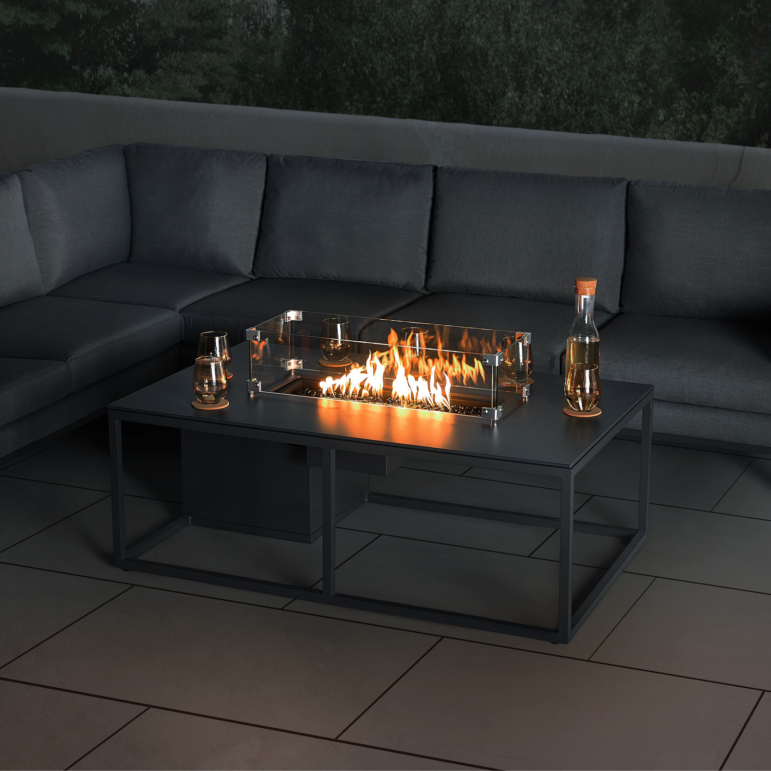 Aruba Outdoor Fabric Large Corner Sofa With Fire Pit Coffee Table - Grey