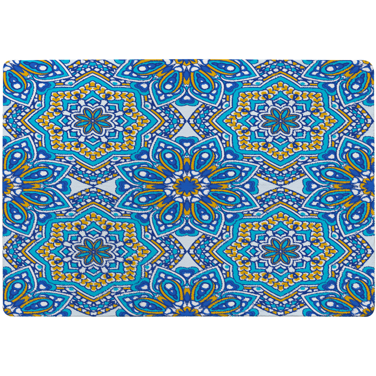 Floral And Geometric Embellished Tiles Rug - Blue / 150cm thumbnail