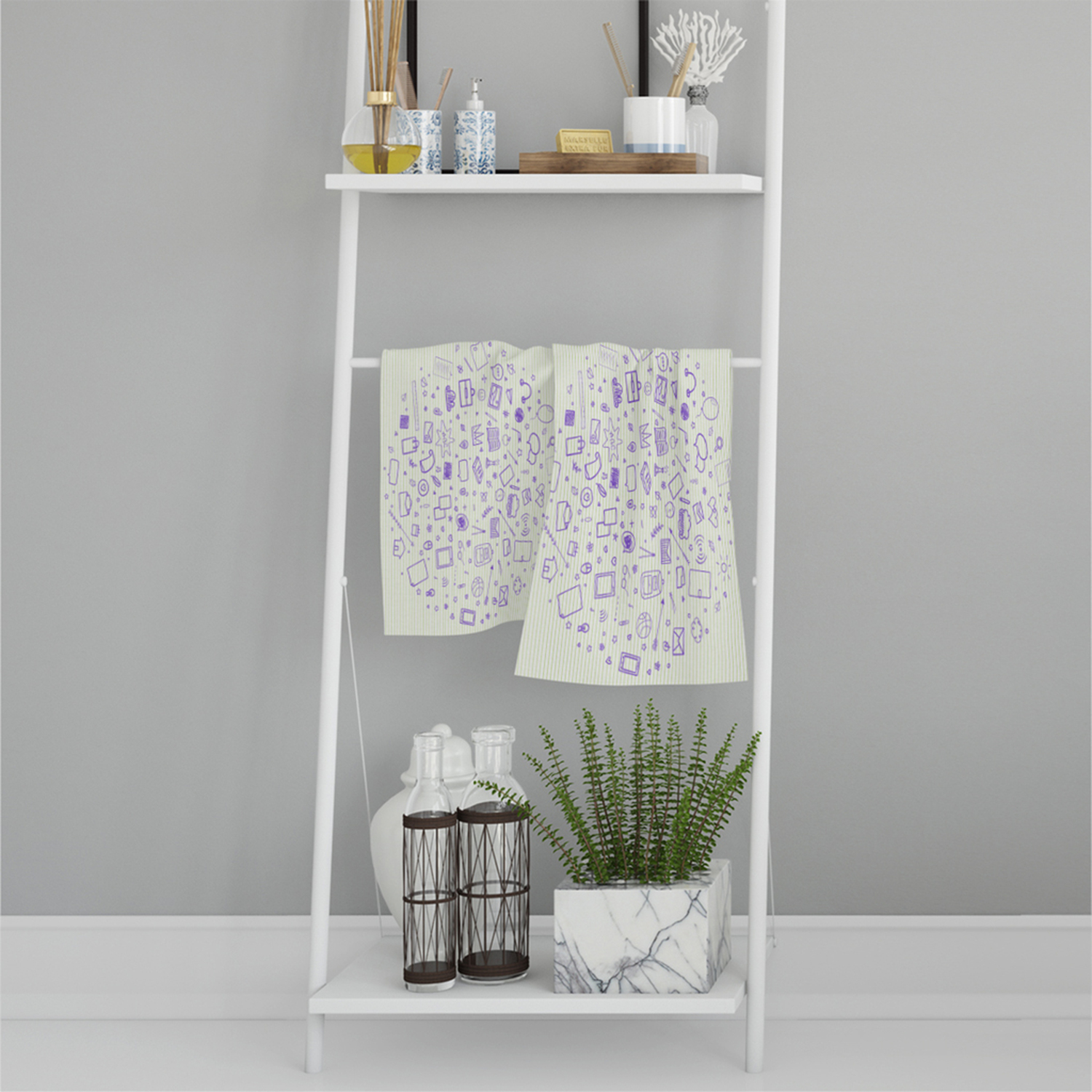 Abstract Line Pattern With School Supplies Bath Towel - Purple