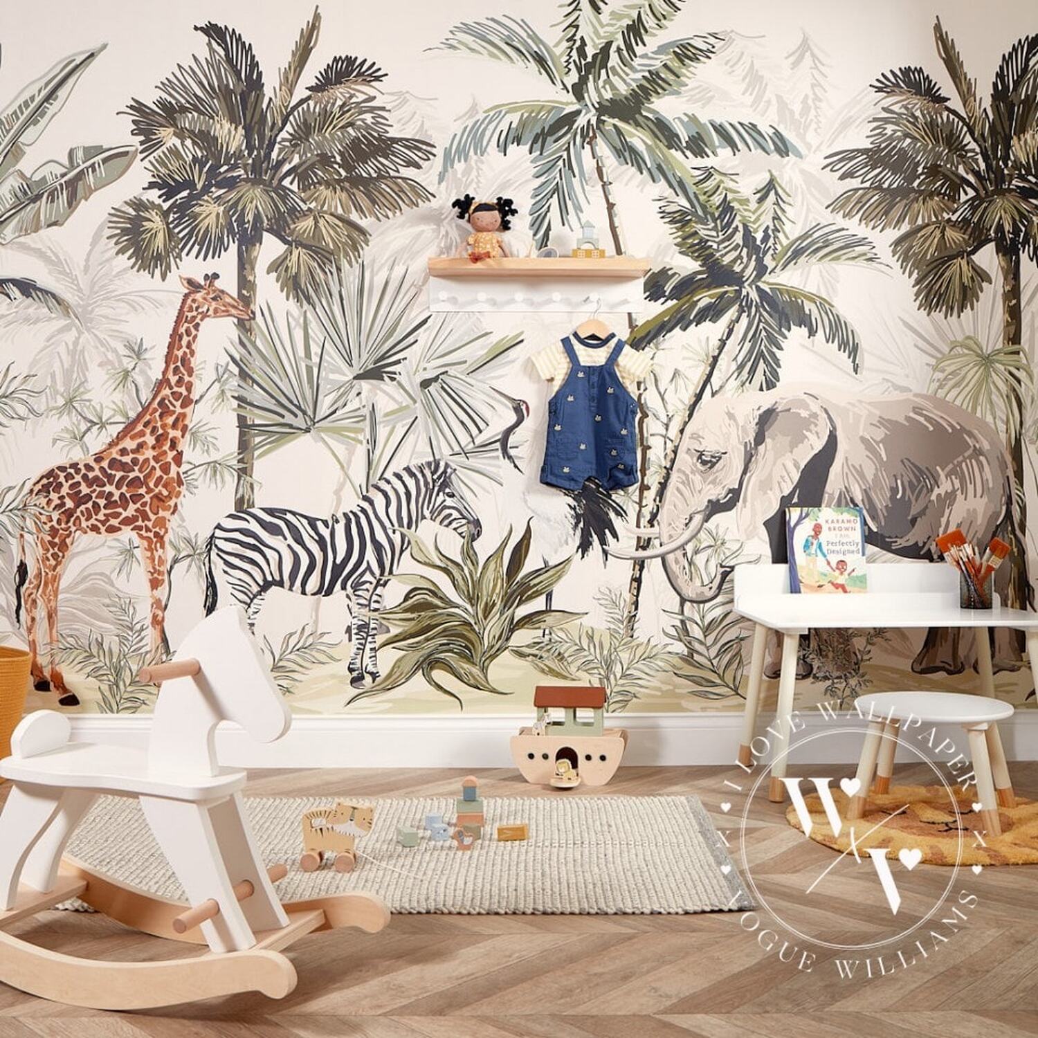 I Love Wallpaper Vintage Explorer Mural - Greens