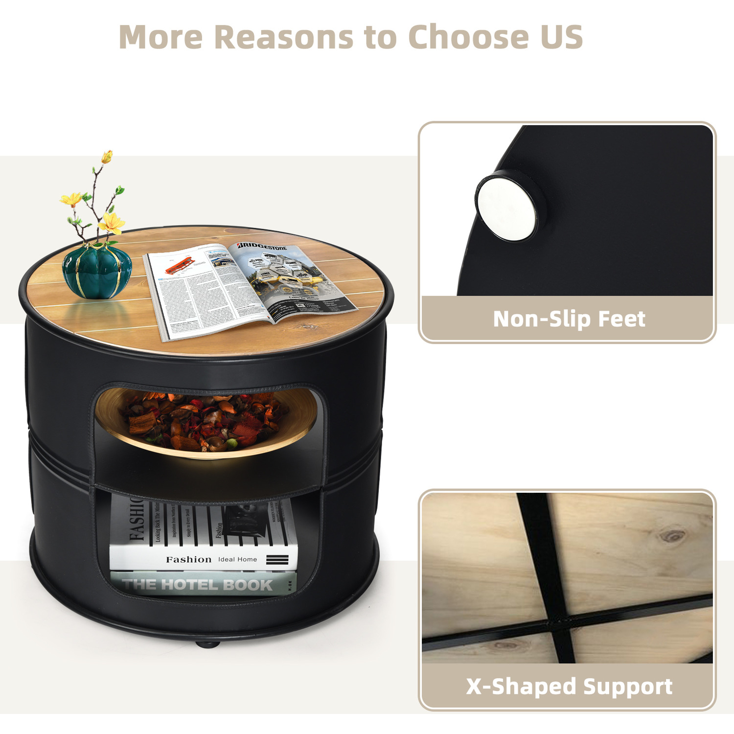 Costway Round Coffee Table-black - Black