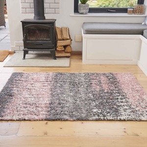 Super Soft Pink Grey Scandi Abstract Shaggy Area Rug