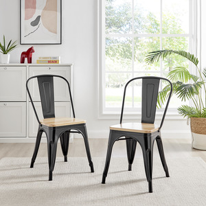 Black Colton Stackable Tolix Style Industrial Metal Kitchen Dining Chair Wood Seat shot 4116723