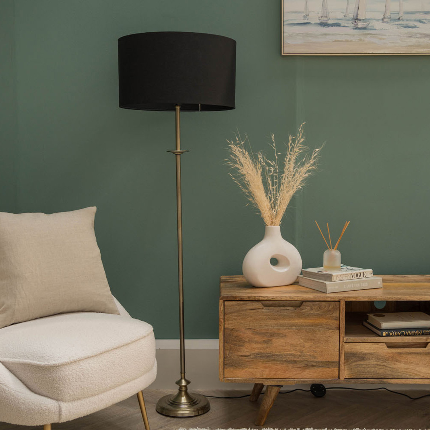Belmont Antique Brass Floor Lamp - Antique Brass